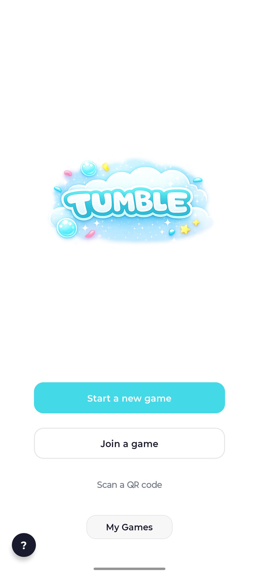 The Tumble app home screen, showing Start a new game and Join a game